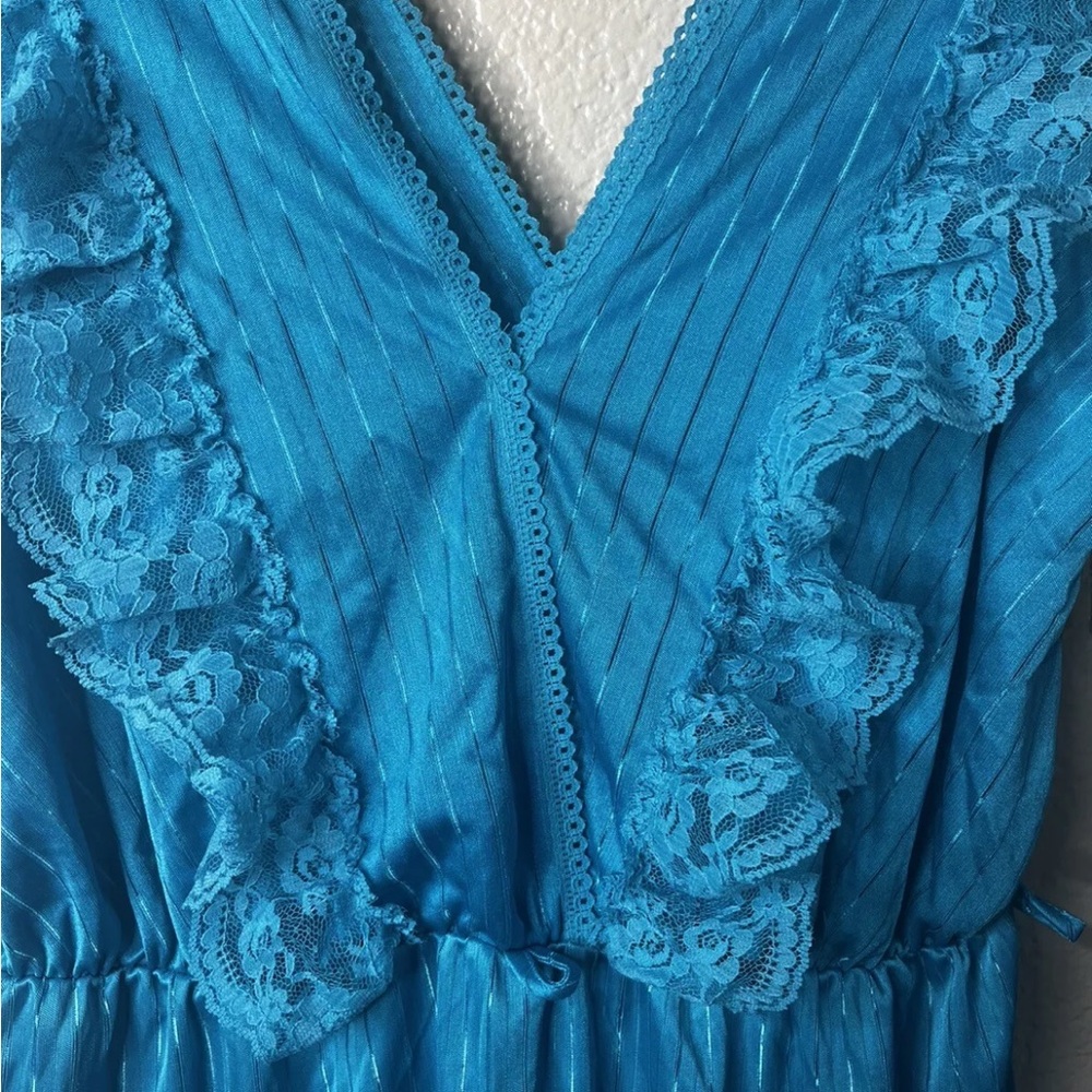 Vintage Night Time Creations Teal Silky Lace Romper Teddy New With Tags Med USA - Picture 3 of 8